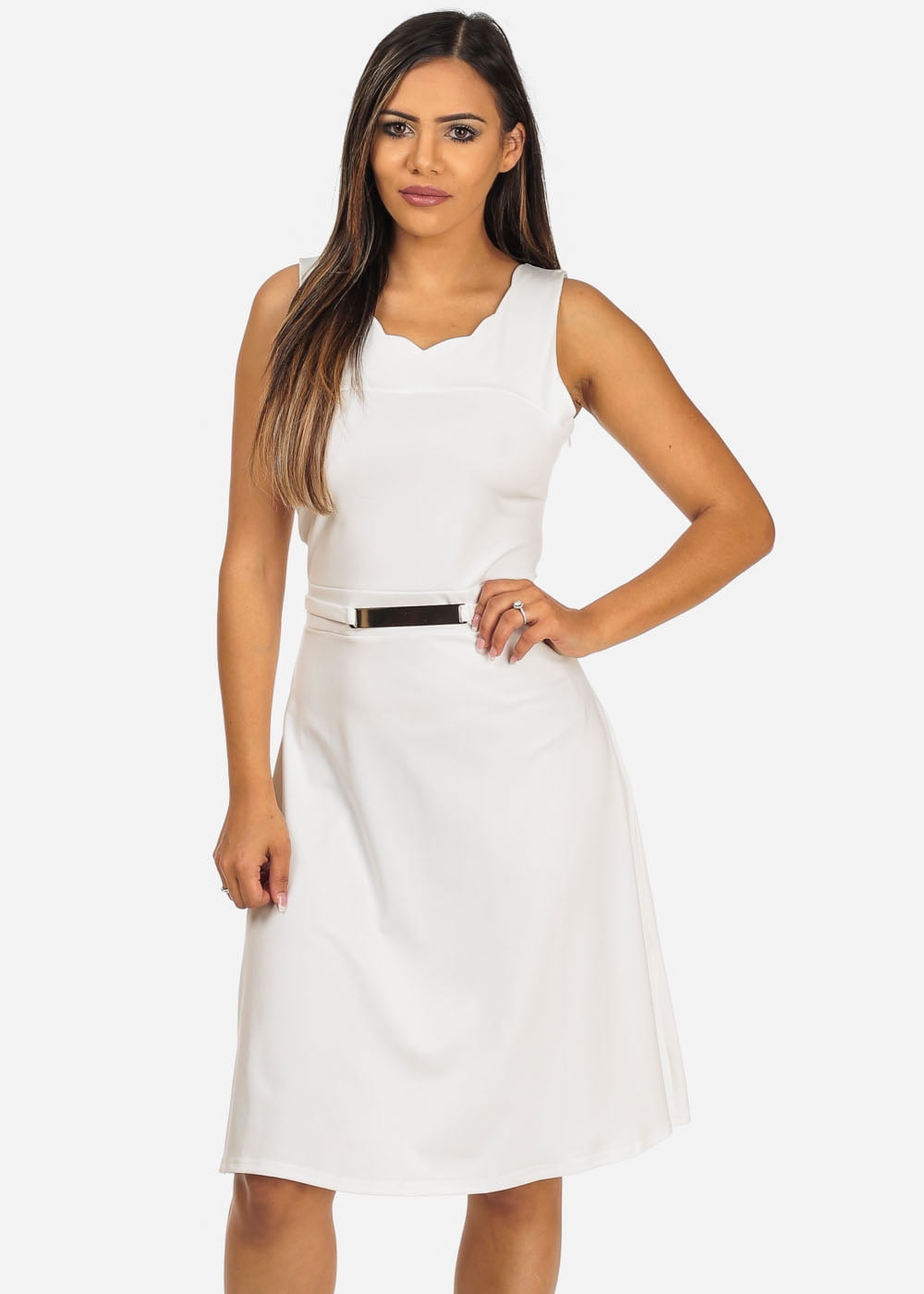 white knee length dress juniors