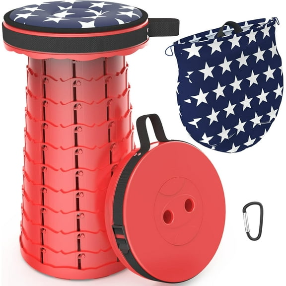 ALEVMOOM Upgraded Retractable Folding Stool Camping Stool, Collapsible Telescoping Stool for Adults, Lightweight Yet More Sturdy, Folding Seats for Camping Fishing Hiking Outdoor (red)