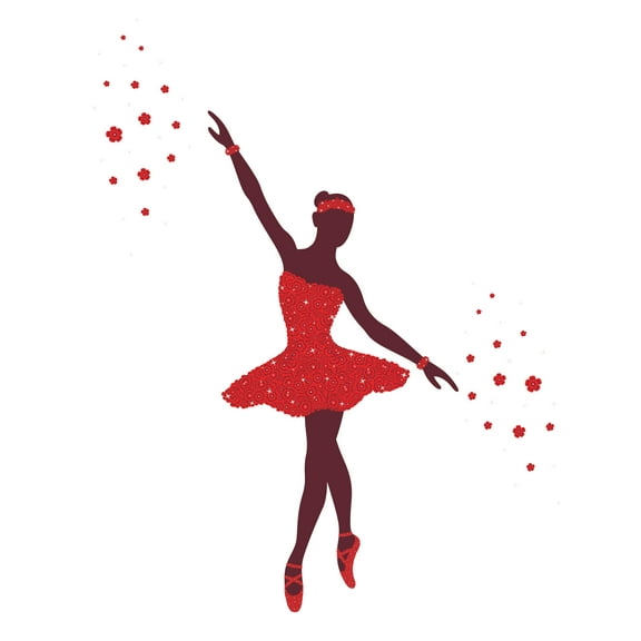 BALLERINA - Colorful Floral Art Decoration Ballerina Design Vinyl Kids Girls Nursery Bedroom Wall Decal - Home Living Room Ballet Dancer Red Tutu Dress Outfit Wall Sticker 8" x 10"