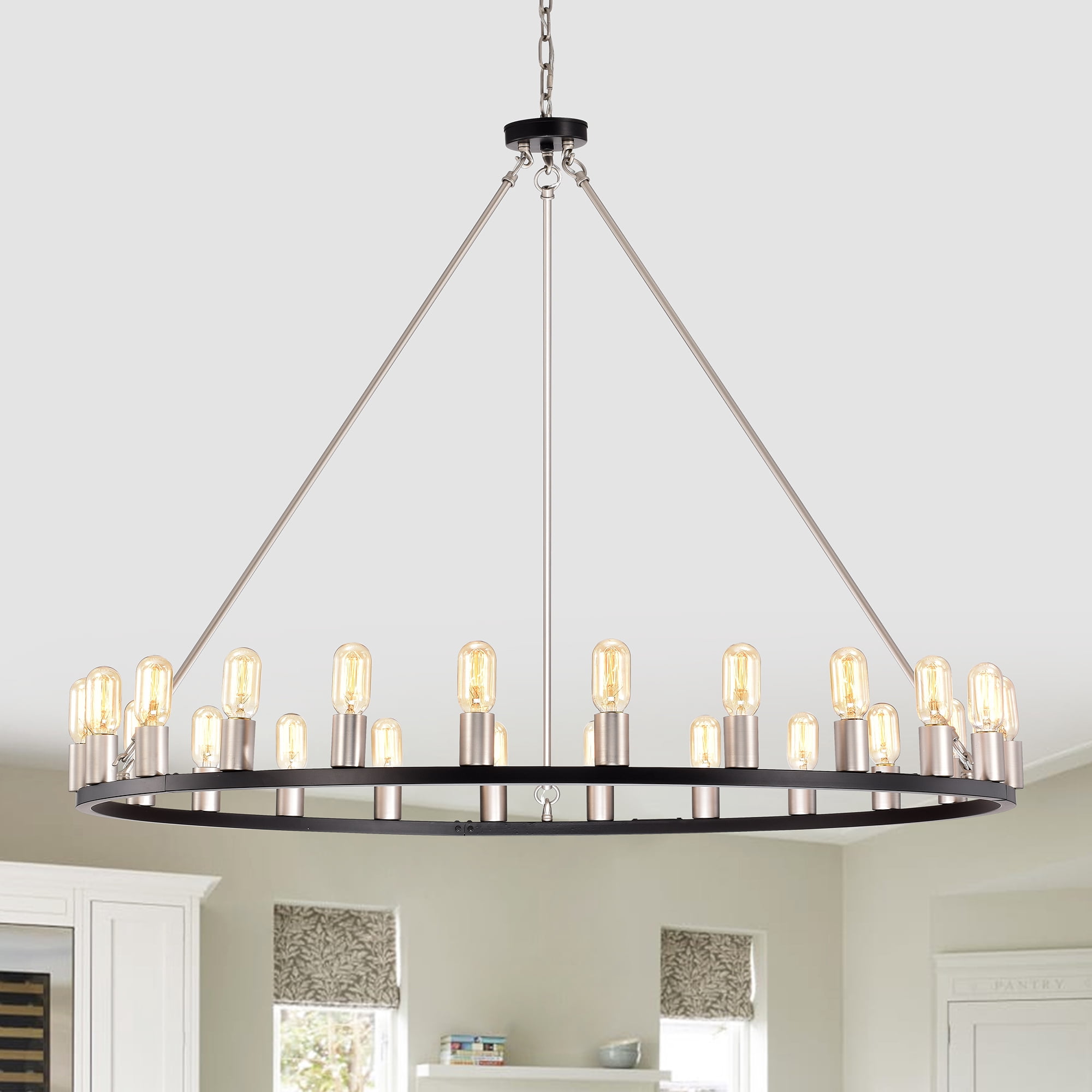 Warehouse of Tiffany Liam Matte Black Nickel 48-inch Round Wagon Wheel 24 Light Chandelier