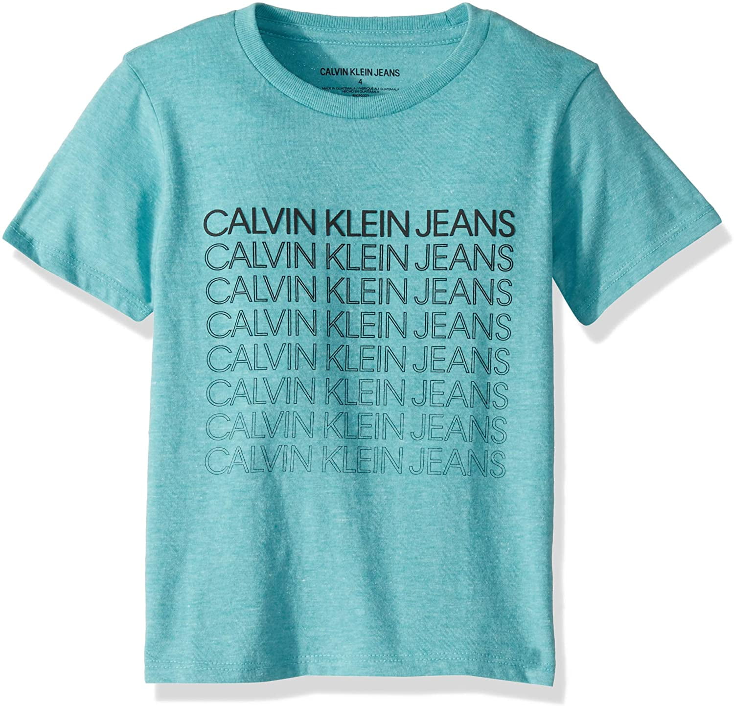 Calvin Klein Boys' Little Crew Neck Tee Shirt, Aqua Heather, 6 ...
