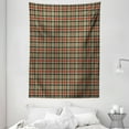thumbnail image 1 of Tartan Tapestry, Repeating Geometric Elements Squares and Diagonal Lines Traditional, Wall Hanging for Bedroom Living Room Dorm Decor, 60"W X 80"L, Pale Brown Dark Blue Brown, by Ambesonne, 1 of 2