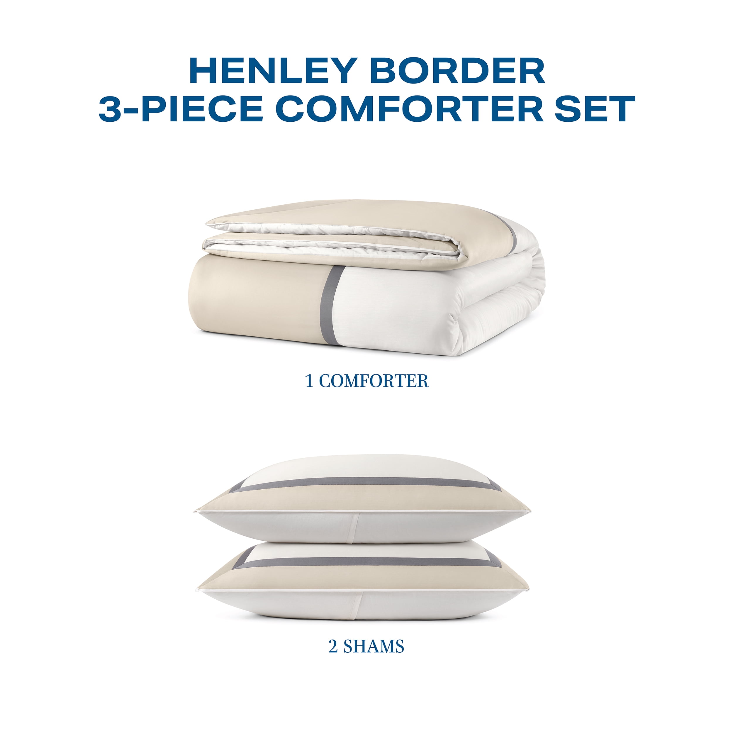 Wamsutta 1846 Cotton Tencel 3-Piece Oatmeal Henley Border Comforter Set, Full/Queen