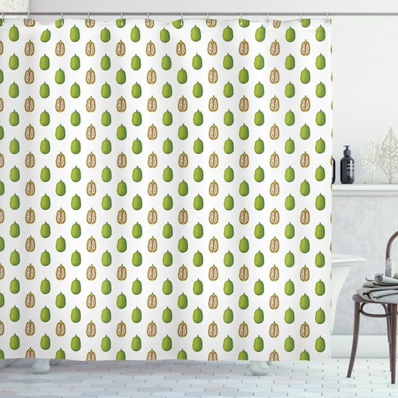 Organic Shower Curtain, Whole and Sliced Baobabs Detox Nutrition, Fabric Bathroom Set with Hooks, 69W X 84L Inches Extra Long, Lime Green White Rust, by Ambesonne