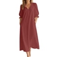 thumbnail image 2 of YuXingFu Plus Size Summer Dresses Mid-Length Collared Plus Size Womens Dress Short Sleeve A Line Casual Summer Red L, 2 of 8