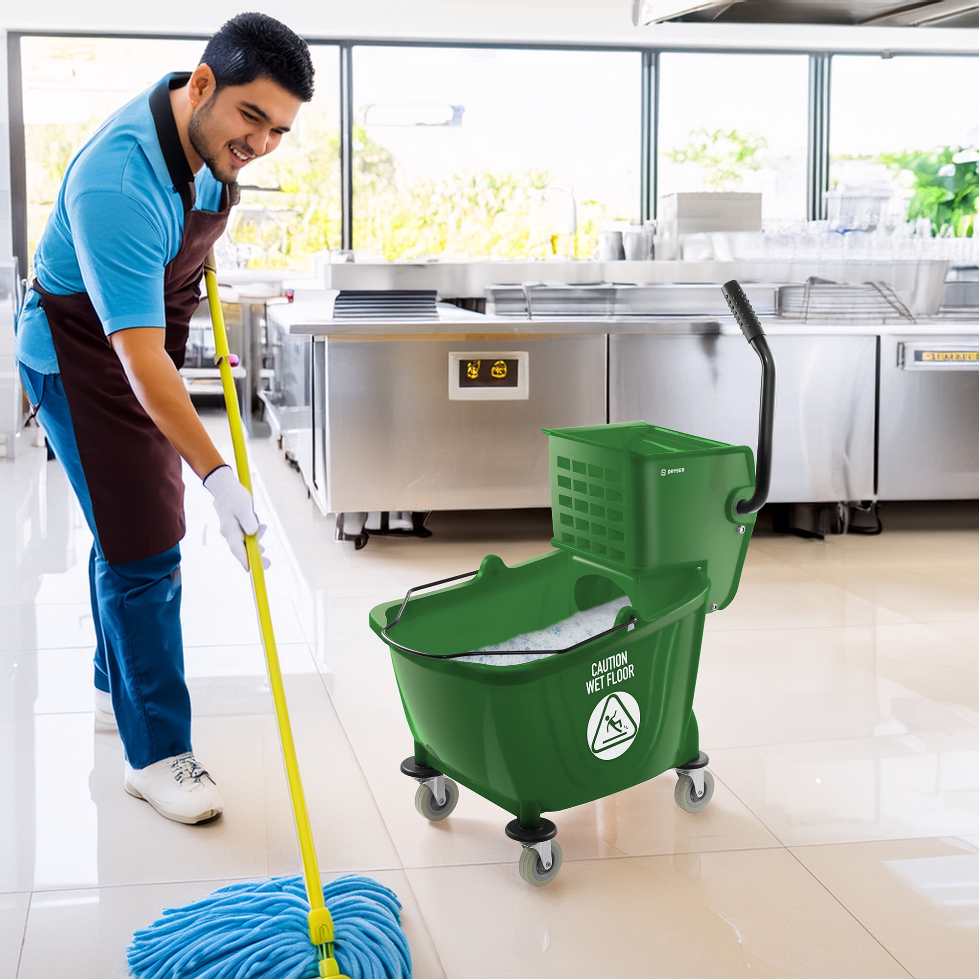 Dryser Commercial Mop Bucket with Side Press Wringer, 33 Quart, Green