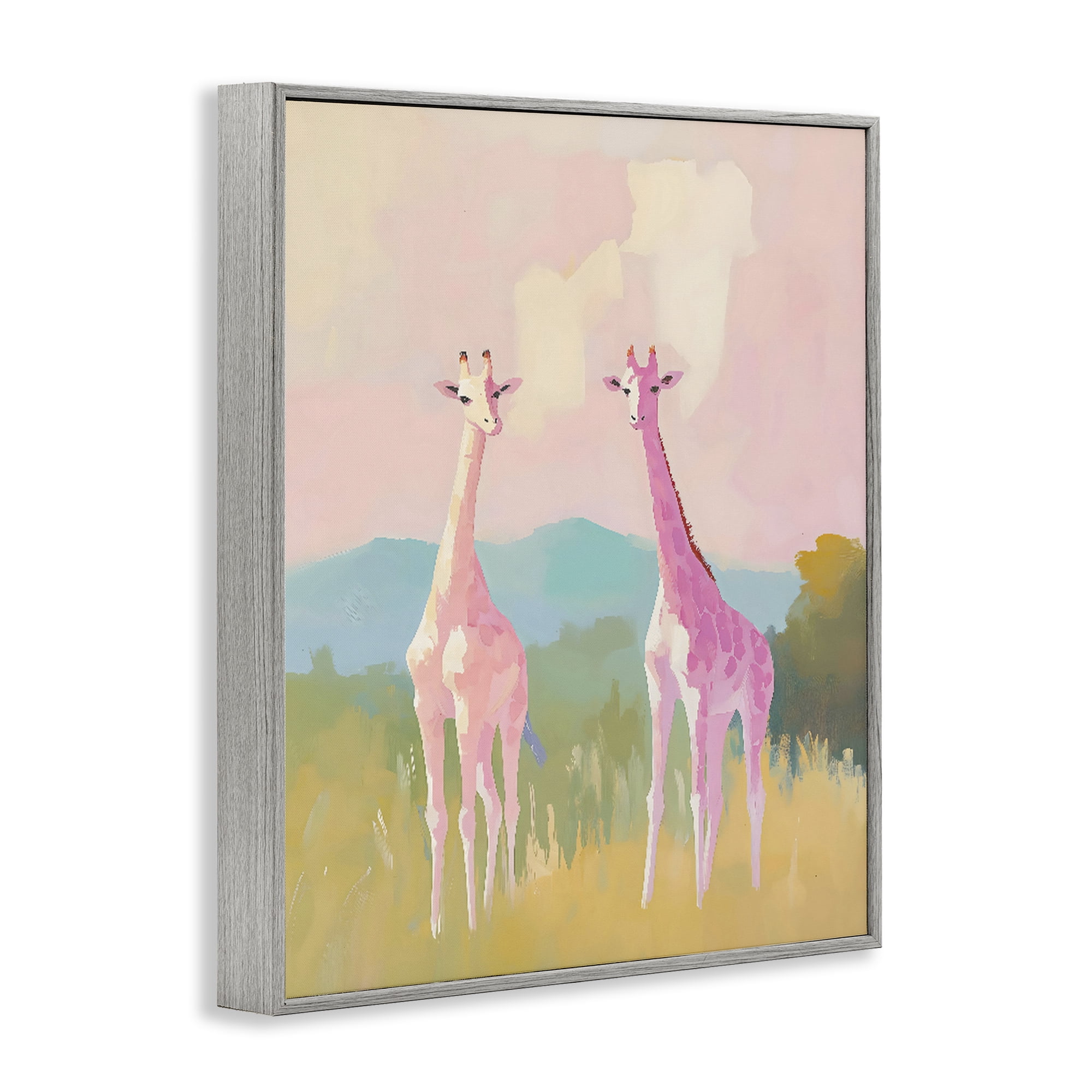 Stupell Industries Pink Giraffes on Savanna Gray Framed Giclee Art, design by The Prints Vibe
