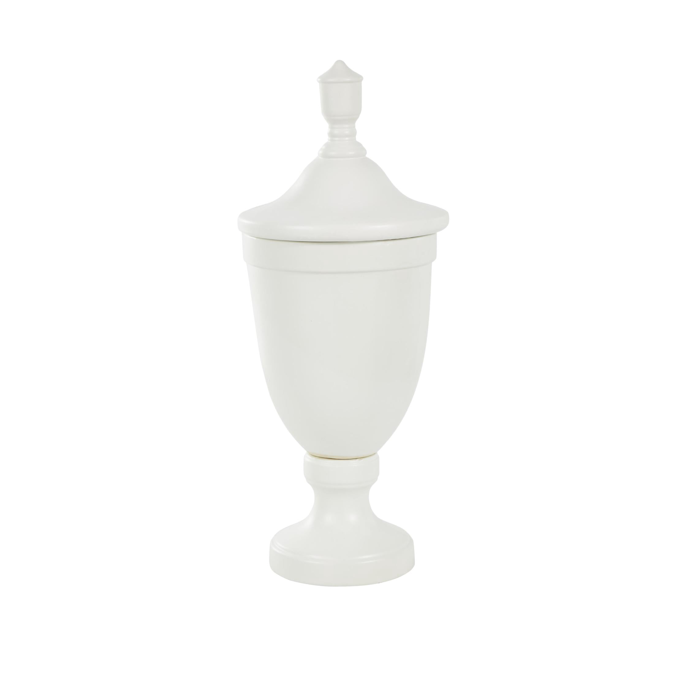 DecMode 11" x 28" White Ceramic Fluted Urn Shaped Decorative Jars with Lid, 1-Piece