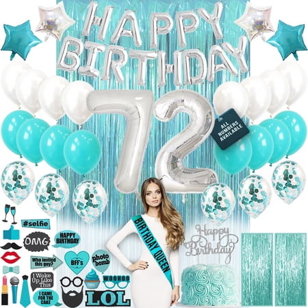 72nd Birthday Decorations, 72nd Birthday Party Supplies, 72nd Birthday Banner Teal Green, Confetti Balloons Her, 72 Cake Topper, 72nd Gifts