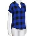 thumbnail image 6 of Tittly Button Down Shirts Womens Shirts Women Casual Plaid Printed Short Sleeve V-Neck Irregular Hem Blouse T-Shirt Tops Short Sleeve Shirts Tshirts Shirts Womens Tops Blue 3XL, 6 of 9