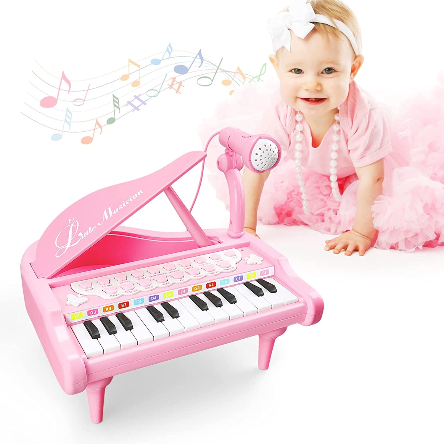 AIMEDYOU Kids Piano for Toddlers, 24 Keys Piano for Kids Ages 3-5 with Built-in Microphone & Music Modes, Educational Musical Instrument Toys Piano for Toddler Girl Toys Baby  (Pink)