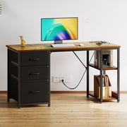 51 Inch Computer Desk with File Drawers & USB Power Outlets- Reversible Home Office Desk with Storage Shelves, Work from Home, Writing Table for Bedroom, Vintage