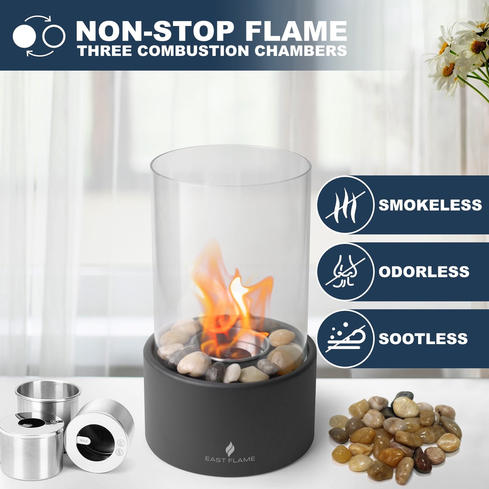 Tabletop Fire Pit with Windproof Borosilicate Glass, Portable Table Fireplace, Decoration for Home, Balcony & Backyard, Gift for Movie Nights Housewarming, Parties