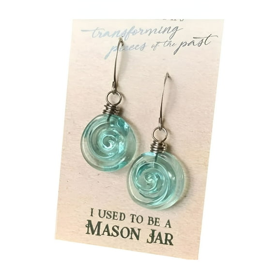 DESIGNICE Recycled Glass Spiral Earrings,Upcycled Mason Jar Dangles,Fashion Twisted Hammered Jewelry Set,Unique Glass Artist Earrings,Handmade Boho Swirl Maze Necklace,Birthday Gifts for Women
