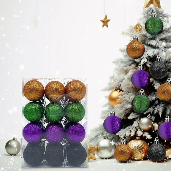 24 Pcs 1.57 Inch Christmas Balls Ornaments for Tree, Black Orange Purple Green Hanging Ball Baubles, Shatterproof Ornament for Xmas Wedding Party Home Decor