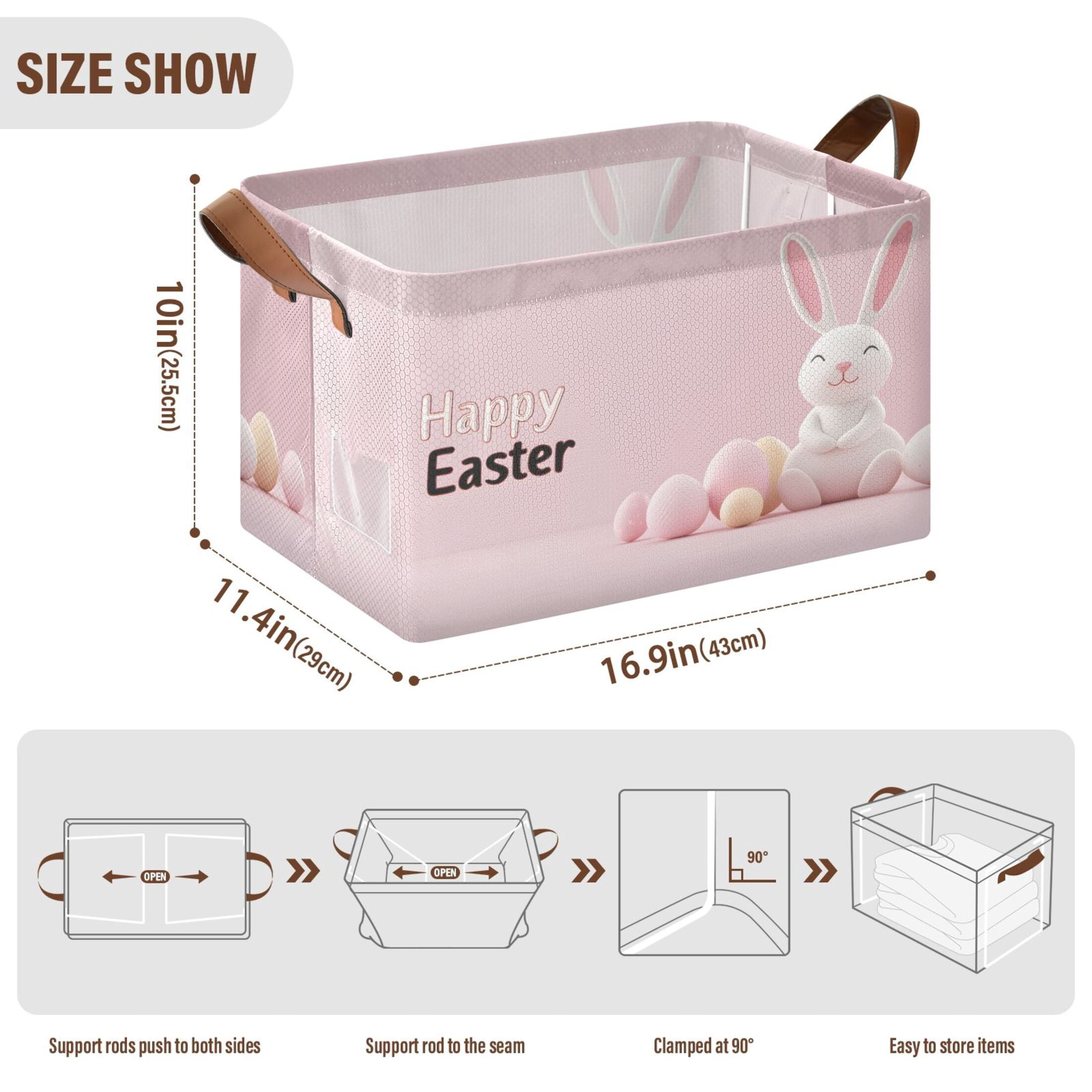 Ryvnso Cute Happy Easter Rabbit Storage Bins Large Basket Foldable Cube Toys Organizer with Handles 2 PCs
