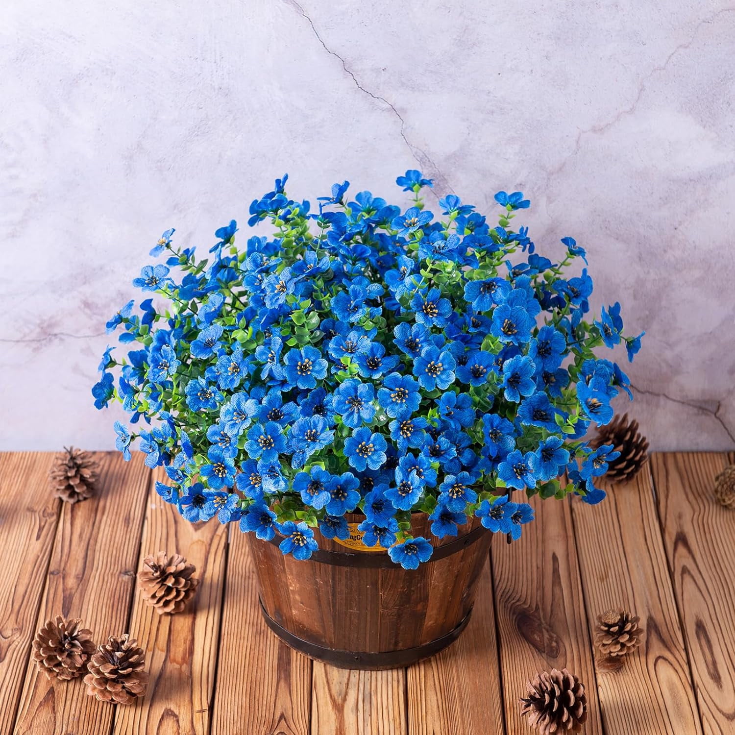 Artificial Faux Plants Flowers Outdoor Spring Decoration, 12 Bundles Fake Silk Colorful Daisy Eucalyptus Realistic UV Resistant for Outside Home Planter Porch Patio Window Yard Decor (Mix)