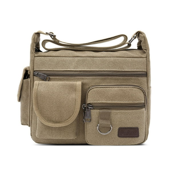 Bandolera de lona para hombre de gran capacidad, multicapa