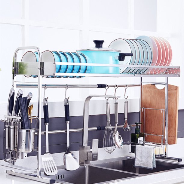 Expandable Over The Sink Dish Drying Rack，304 Stainless Steel Large
