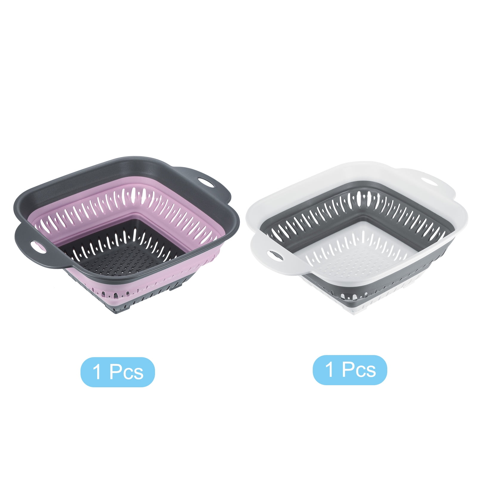 Unique Bargains Square Collapsible Silicone Colander with Handle Gray,Pink