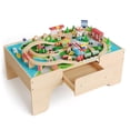 thumbnail image 1 of 84Piece Train Table, Multipurpose Wooden Toy Activity Playset for Children w/Tracks and Drawer - Natural, 1 of 8