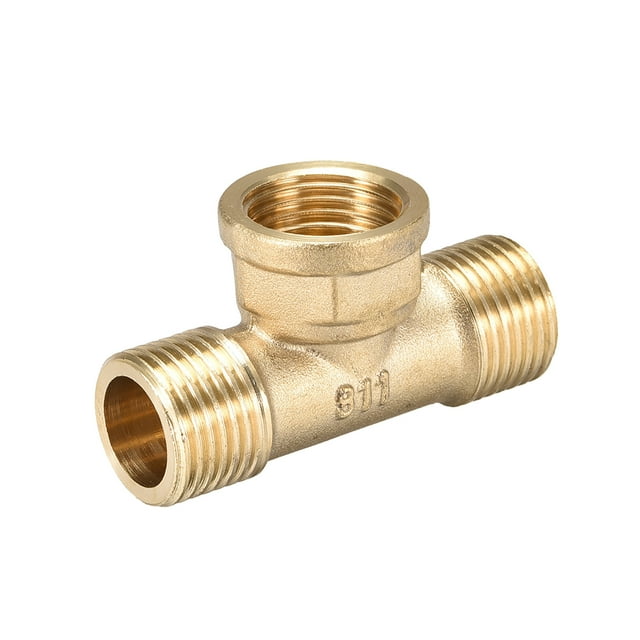 Conector de tubo en forma de T de latón Unique Bargains, conector acoplador de 3 vías 2.32" x 1.3" x 1.02" dorado