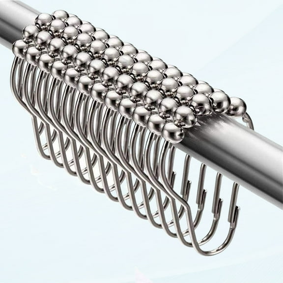Clitry Shower Curtain Hooks Rustproof Stainless Steel Curtain Rings with Polished Metal Cylinder Balls Heavy Duty Clothes Rings for Bathroom Set of 12 Pack