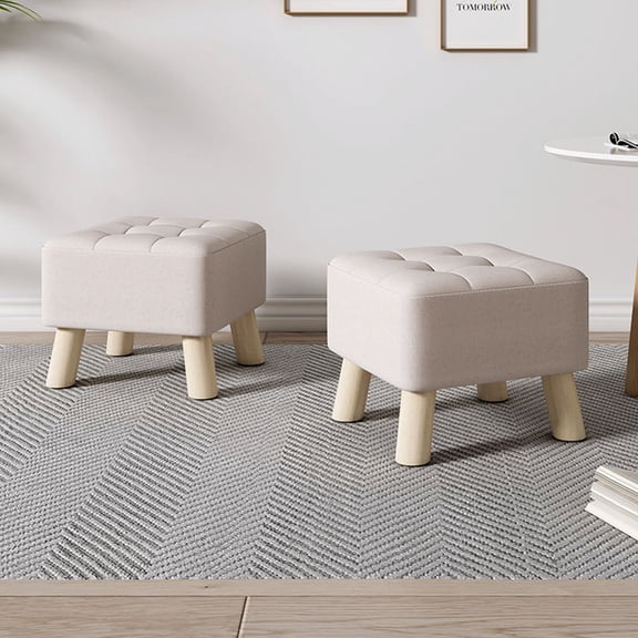 WINOMO Stool Seat Footstool Cloth Beige Simple Design Bathroom Use 1Set