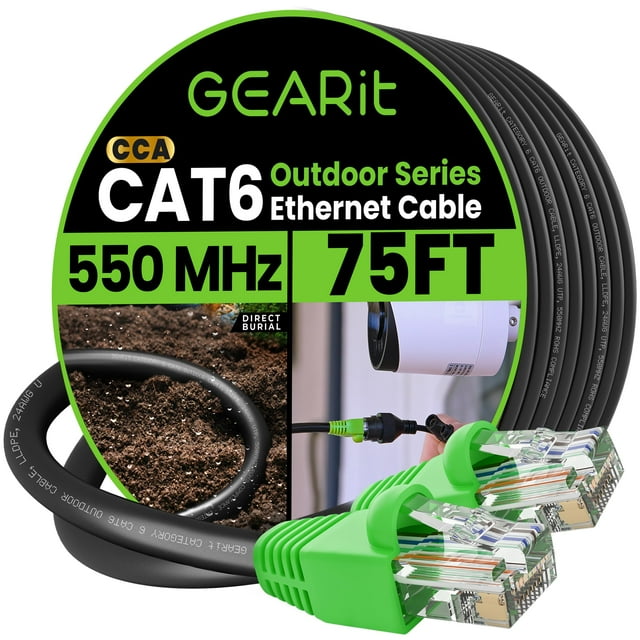 Cable de conexión Ethernet GearIt RJ45 Cat-6 22,8 m para exteriores, negro