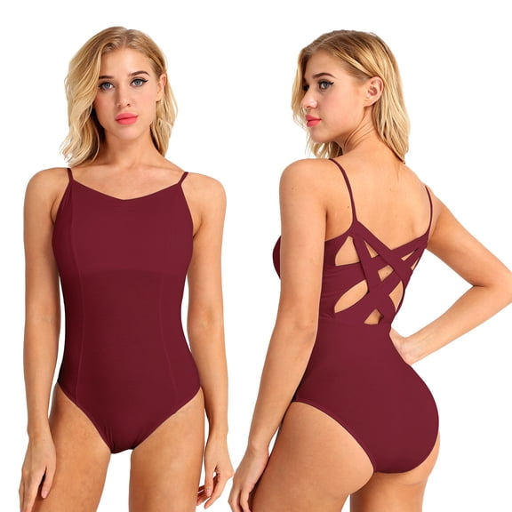 TiaoBug Womens Criss Cross Back Ballet Dance Leotard Camisole Gymnastic Bodysuit Burgundy M