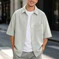 thumbnail image 2 of IWRICH Men's Plain Textured Summer Shirt Jacket Casual Button down Short Sleeve Beach Shirts Green L, 2 of 5