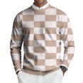 thumbnail image 3 of Men's Round Neck Long Sleeve Ribbed Knit Plaid Pullover, Sweater for Fall Winter, Casual Style and Holiday Gatherings,Light pink,M, 3 of 7