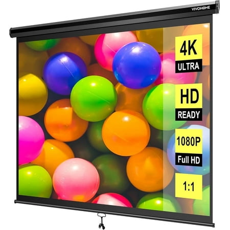 SPECSTAR 120 inch Manual Pull Down Projector Screen  1:1 HD Retractable Projector Screens for Movie Home Theater Cinema Office Video Game  Black