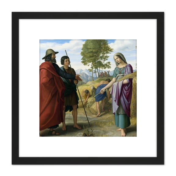 Von Carolsfeld Ruth Boaz Field Biblical Painting 8X8 Inch Square Wooden Framed Wall Art Print Picture with Mount