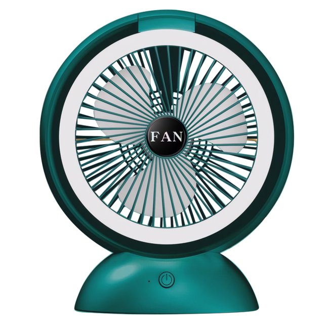 Mini ventilador USB de escritorio con luz LED, ventilador de escritorio de 4 velocidades, rotación de 360 grados, recargable