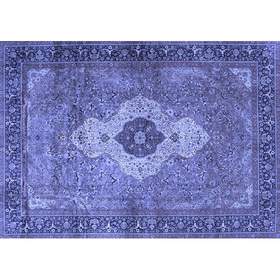 Ahgly Company Indoor Rectangle Medallion Blue Traditional Area Rugs, 5' x 8'