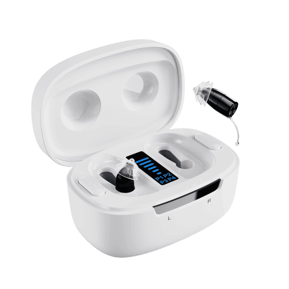 Ceretone Core One Pro Black FDA-Cleared OTC IIC Hearing Aids – Virtually Invisible, Rechargeable, Intricon Chip for High-Definition Sound, Penny-Size Design, Video Guide & Support