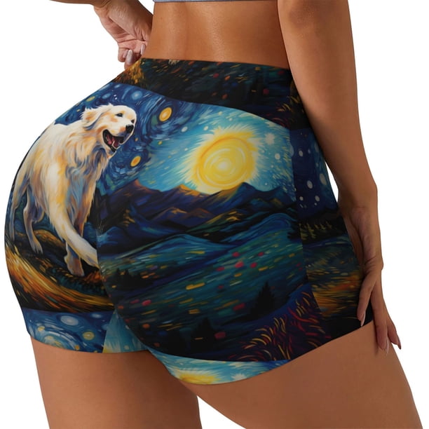 Fotbe Vintage Starry Sky Labrador A Shorts Sin Costuras – Shorts Deportivos de Cintura Alta para Mujer, Elásticos para Gimnasio, Yoga, Running o Ciclismo-XX-Large