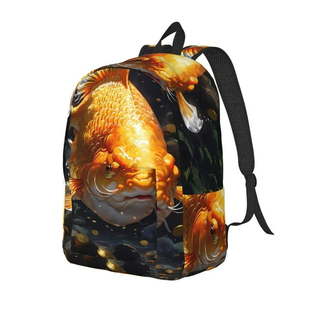 Disketp Golden Koi And Treasure Mochila de Lona Estampada, Mochila Escolar de Viaje Ligera para Estudiantes y Portátil-Medium