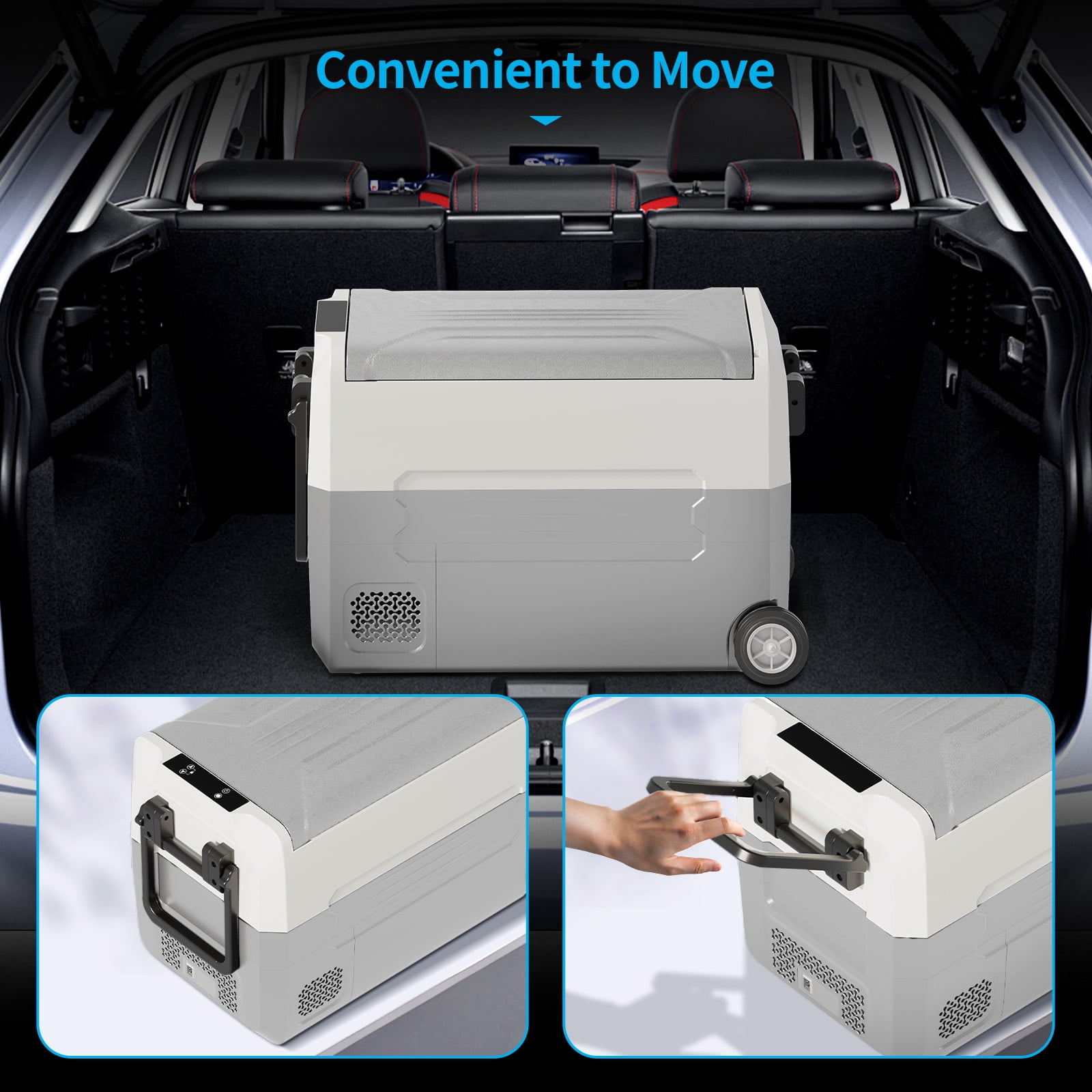 TABU 49QT(45L) Electric Cooler,12V Portable Car Refrigerator with Dual Zone,Independent Temperature Control,Grey&White