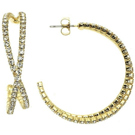 X & O Handset Austrian Crystal Yellow Gold-Plated 35mm Bypass Earrings