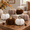 Brown and White-6pcs-Resin, variant on 6fall Pumpkin Decor Small Orange Flocked Figurine