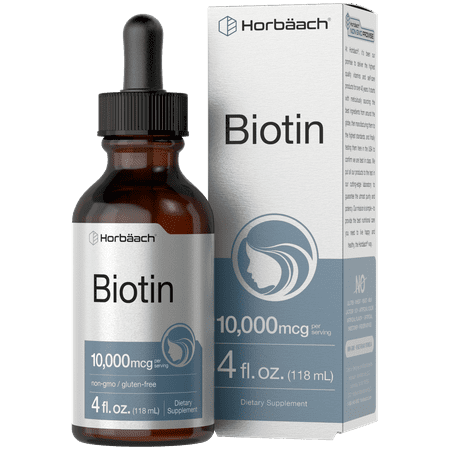 Biotin Liquid Drops 10000mcg | 4 fl oz | Vegetarian, Non-GMO & Gluten Free Supplement | By Horbaach