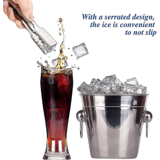 Pinzas para hielo de acero inoxidable, 2 uds., compatibles con cubos de hielo, pinzas para servir cubitos de hielo con dientes, compatibles con cócteles, whiskies, cocina, servicio de comida
