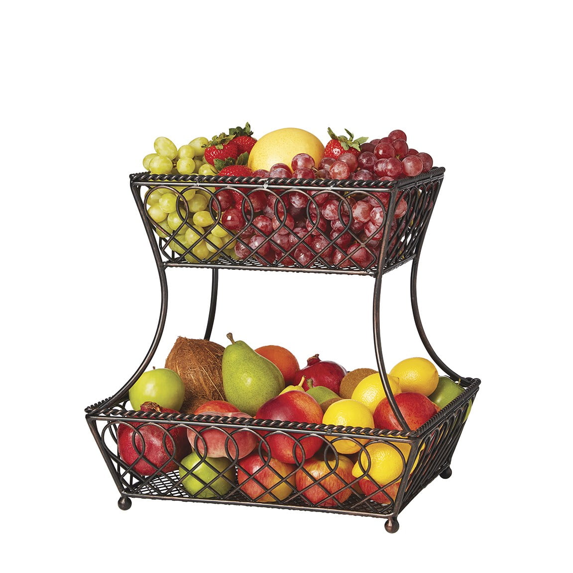 MIKASA GOURMET BASICS LOOP AND LATTICE 2 TIER RECTANGULAR BASKET ANTIQUE BLACK FINISH