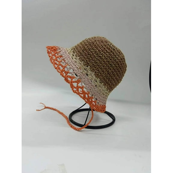 SikaFu Personalized Handmade Woven Hollowed Out Straw Hat For Women's Summer Outings, Shading And Sun Protection, Straw Woven Sun Hat With Large Head And Basin Hat