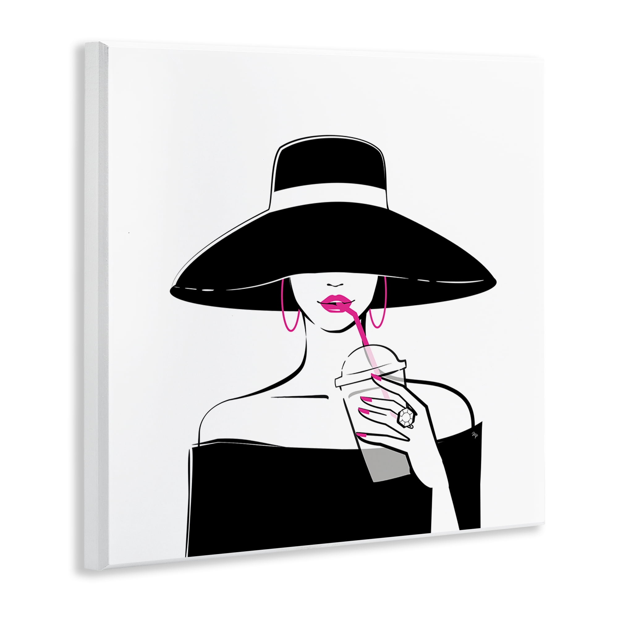 Stupell Industries Chic Black Hat Sipping Coffee Wall Plaque Art, design by Martina Pavlova