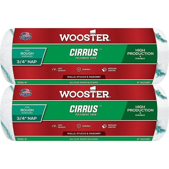 Wooster Genuine 9" Cirrus 3/4" Nap Roller Cover 2-Pack, R195-9-2PK