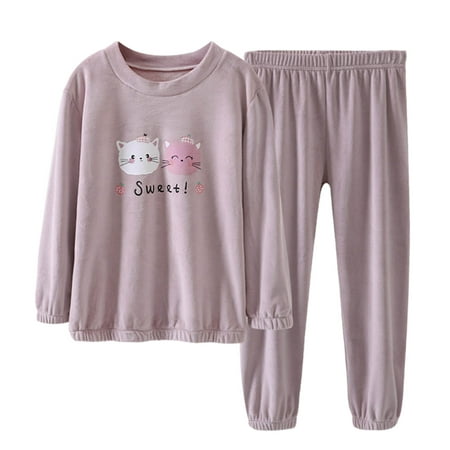 

KUNKASA Crewneck Clothing Set for Children Toddler Girls Boys Winter Long Sleeve Cartoon Cat Prints Tops Pants Two Piece Fall Casual Clothes 6-7 Years