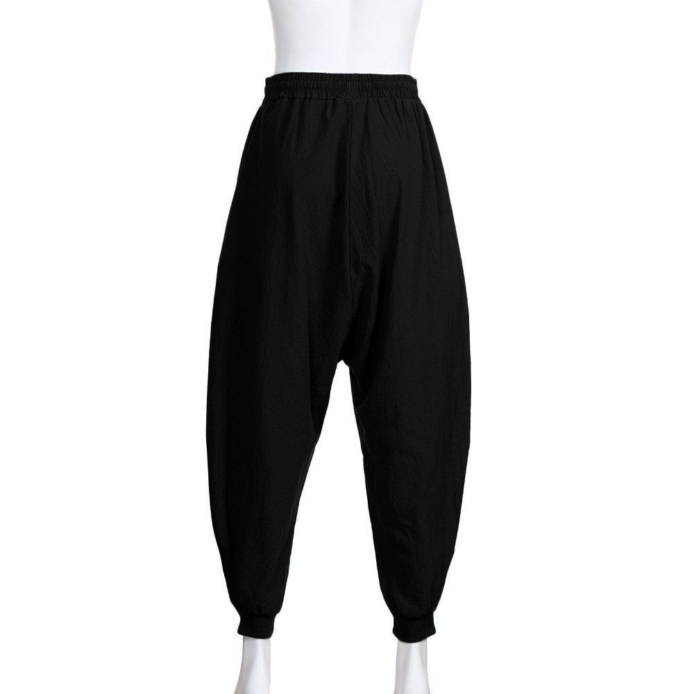 WANYNG pants for men Men's Harem Pants Cotton Linen Festival Baggy Solid Trousers Retro Gypsy Pants Harem Black XL - image 2 of 9